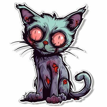 Zombie cat, bright sticker on a white background