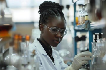 Female Scientist Examining Samples in Laboratory for Research