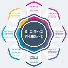 Infographic business template 8 steps, objects, elements or options business information colorful infographic design