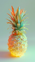 3d pineapple with neon light.