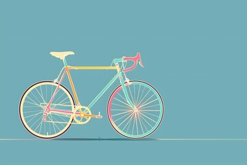 pastel bicycle contour on blue background, simple line drawing style, world bicycle day wallpaper, graphic transport card with copy space