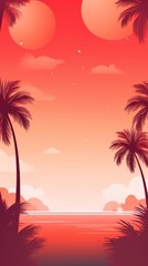 Summer background of Silhouetted palm trees against a colorful sunset over the ocean