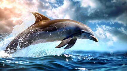 Watercolor sketch of a dolphin leaping in the ocean: An intelligent and social marine animal. Concept Marine Life, Watercolor Art, Dolphin, Ocean, Wildlife