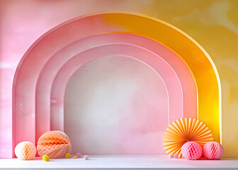 Pastel Paper Decor for pink yellow hall Archway.DIY art installation for festive