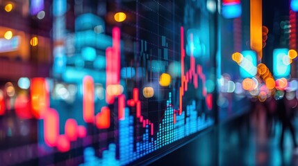 Bright stock market analytical graphics displayed, symbolizing economic growth, investment, and financial concepts