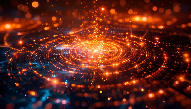 a quantum computing core illuminated by a radiant glow, with intricate algorithmic patterns shimmering across its surface