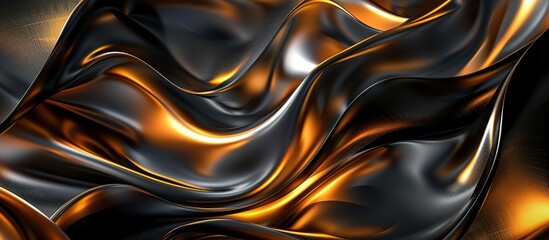 Abstract Gold texture background with golden and black waves of liquid metal.