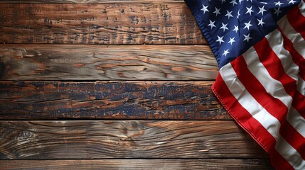 USA flag on  wooden table 