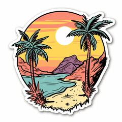 Beach landscape,  bright sticker on a white background