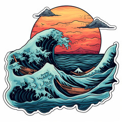 Seascape,  bright sticker on a white background