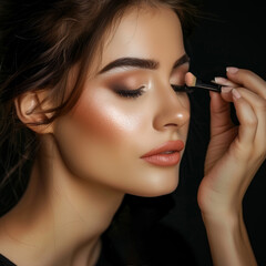 Obraz premium Makeup artist applies powder