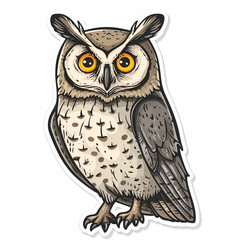 Owl, bright sticker on a white background
