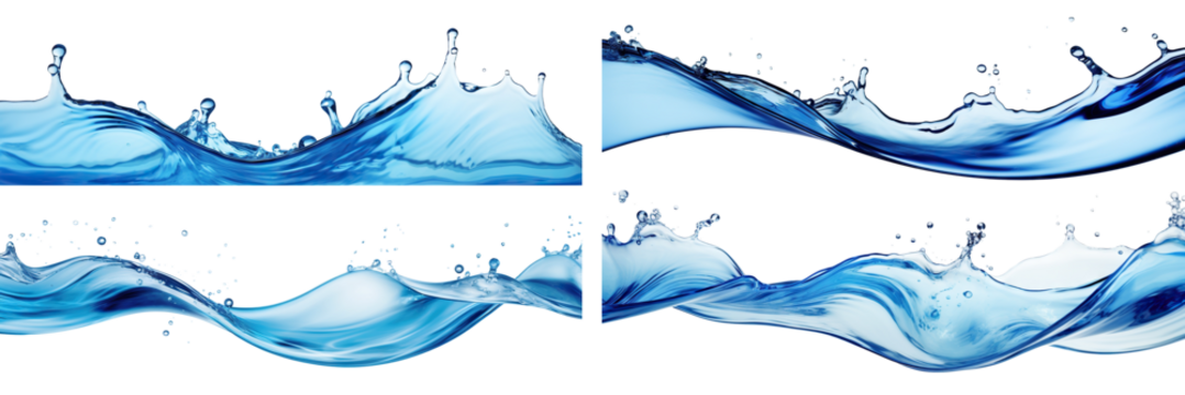 Set of blue water splashes, cut out