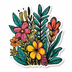 Flowers,  bright sticker on a white background
