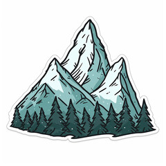 Mountain peaks, bright sticker on a white background