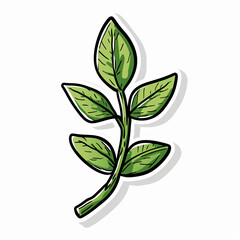 Branch with leaves,  bright sticker on a white background