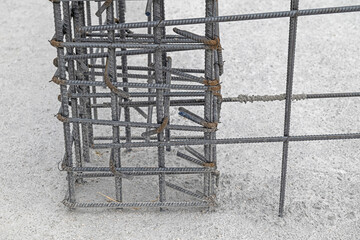 Construction steel rebar at building site.
