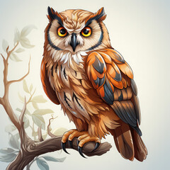 Watercolor Willow owl, clipart Illustration, Generative Ai