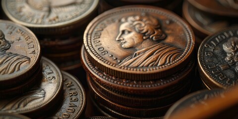 Close-up of old coins. Business concept. Selective focus.