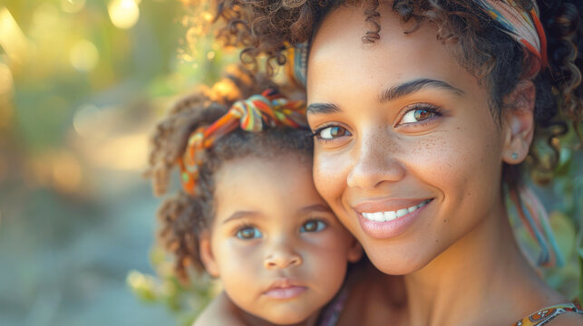 Portrait of beautiful african american mother with her daughter.