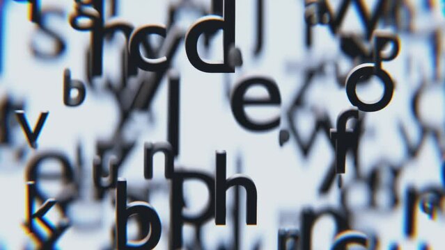 letters / characters flying over white background. High quality animation. Great for your book / literature projects. Seamless loop