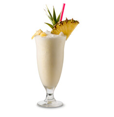 cocktail with pineapple, pina colada isolated on transparent background, summer tropical drink