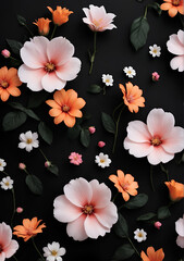 floral background, flowers on a black background, wallpaper 