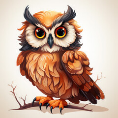 Obraz premium Watercolor Willow owl, clipart Illustration, Generative Ai