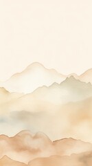 Beige tones watercolor mountain range on white background with copy space display products blank copyspace for design text photo website web banner 