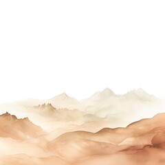Beige tones watercolor mountain range on white background with copy space display products blank copyspace for design text photo website web banner 