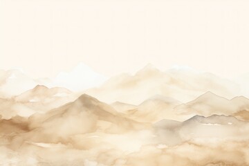 Beige tones watercolor mountain range on white background with copy space display products blank copyspace for design text photo website web banner 