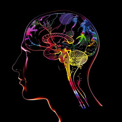 Obraz premium Vibrant Creative Brain Scan: Detailed Colored Silhouette, No Background