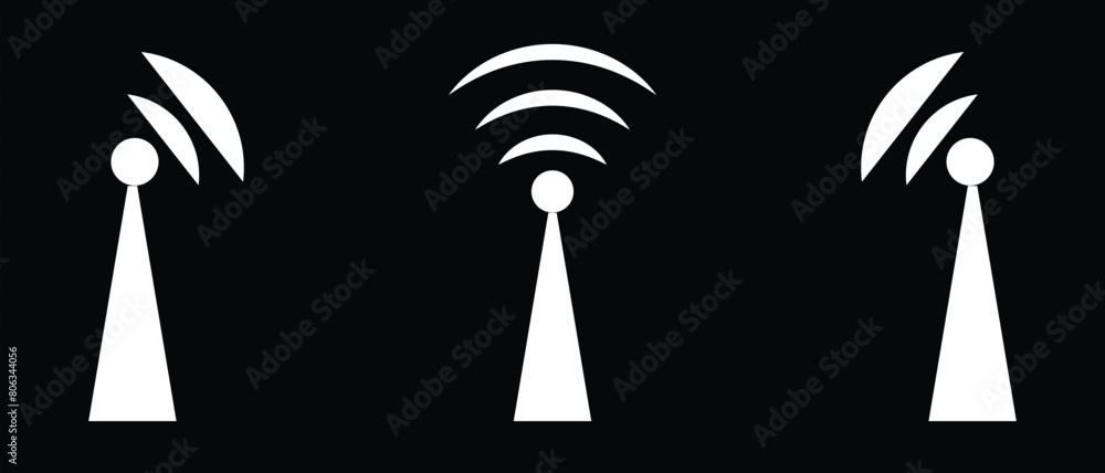 Aufkleber radio tower / mast with radio waves for broadcast transmission line art vector icon for apps and web