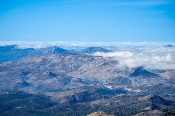 Panoramic view from the hiking trail to Torrecilla peak, Sierra de las Nieves national park,...