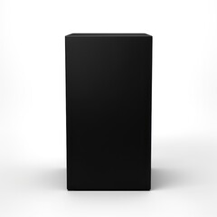 Black tall product box copy space is isolated against a white background for ad advertising sale alert or news blank copyspace for design text photo website 