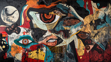 An expressionistic depiction of geometric shapes that exudes an intense feeling of melancholy. Vintage Dirty Wall Background.