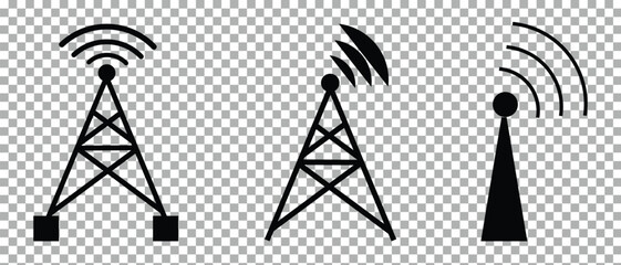Antenna icon isolated on transparent background. Radio antenna wireless. Technology and network signal radio antenna. Flat design. radio tower design.  eps10.