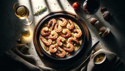 Luxurious Shrimp Scampi in Kitchen Setting