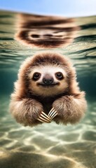 Adorable Baby Sloth Swimming Underwater