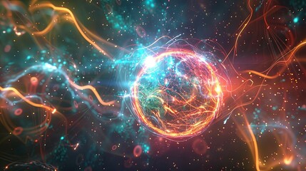 Obraz premium Energy particle sphere wallpaper background