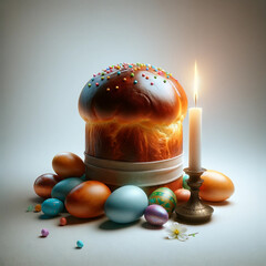 Orthodox Easter composition. Easter cake on a rustic wooden background