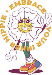 Flower retro groovy mascot sublimation design