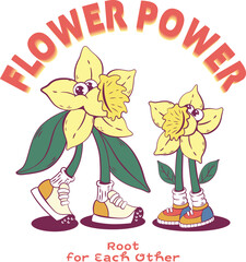 Flower retro groovy mascot sublimation design