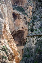 Caminito del Ray, The King's Path. Walkway pinned along the steep walls of a narrow gorge in El...