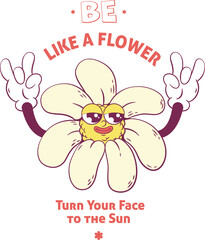 Flower retro groovy mascot sublimation design