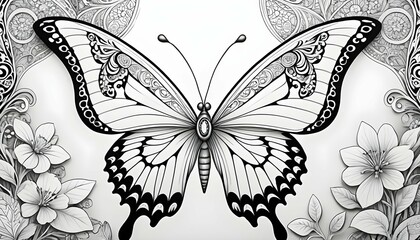 Detailed Black And White Butterfly With Intricate