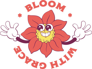 Flower retro groovy mascot sublimation design