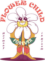 Flower retro groovy mascot sublimation design
