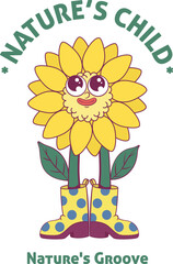 Flower retro groovy mascot sublimation design