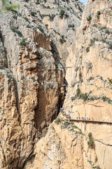 Caminito del Ray, The King's Path. Walkway pinned along the steep walls of a narrow gorge in El Chorro, Malaga, Spain